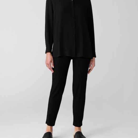 Eileen Fisher Washable Stretch Crepe Pant in Black Slim Fit...